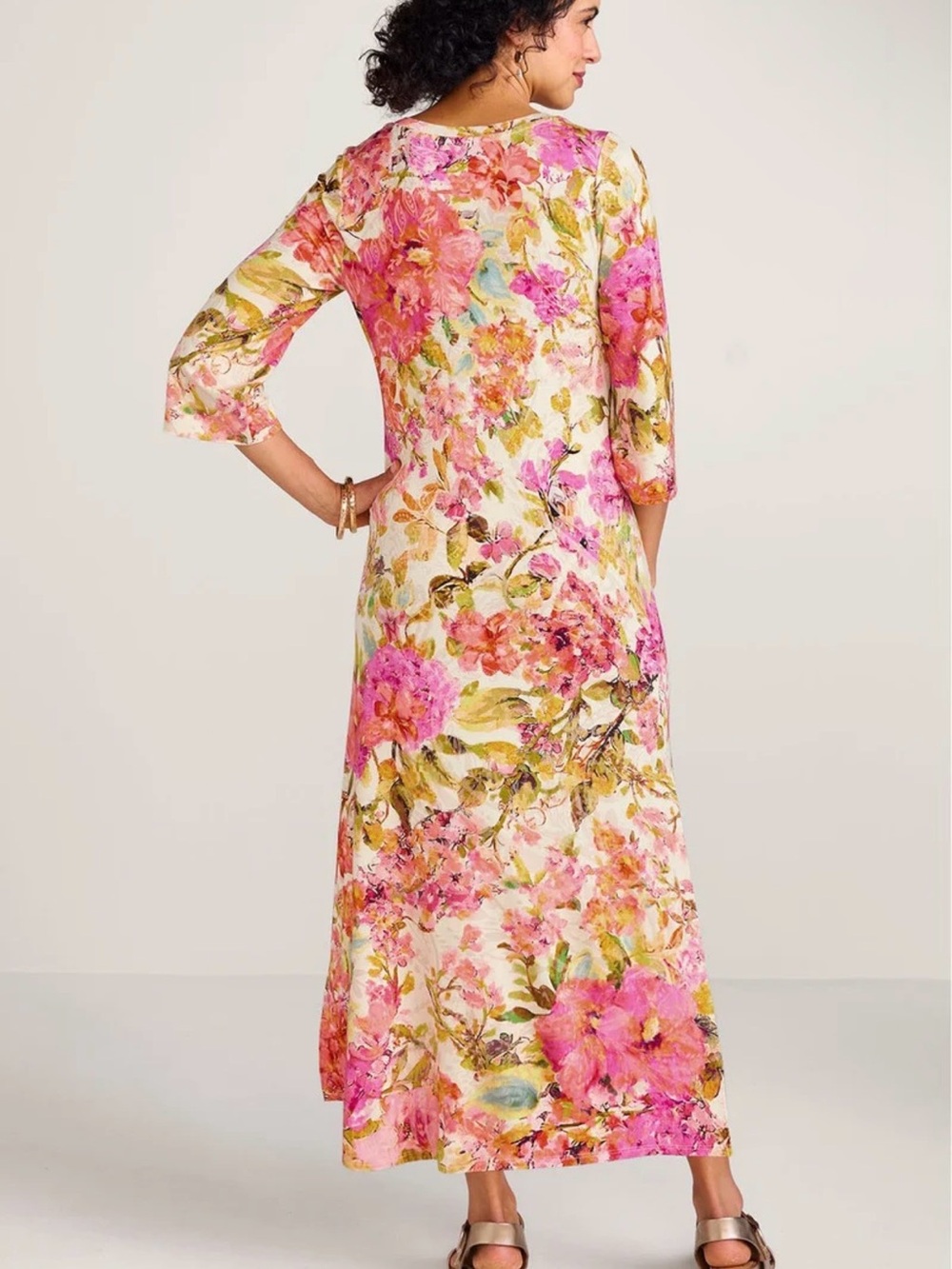 Soft Surroundings Floral Print 3/4 Sleeve Jersey Knit Maxi Dress 3X - Picture 3 of 11